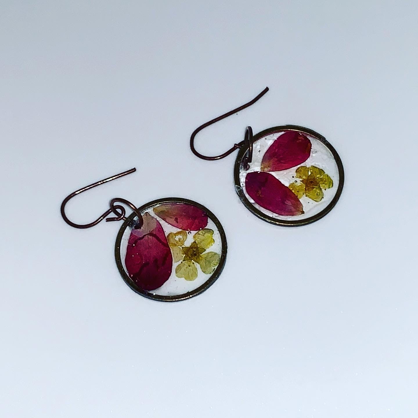 Petite Hoop Rose Petals & Wildflower Earrings