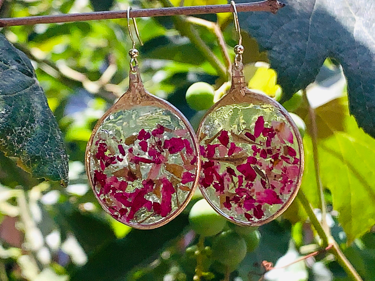 Rose Petal & Gold Leaf Earrings