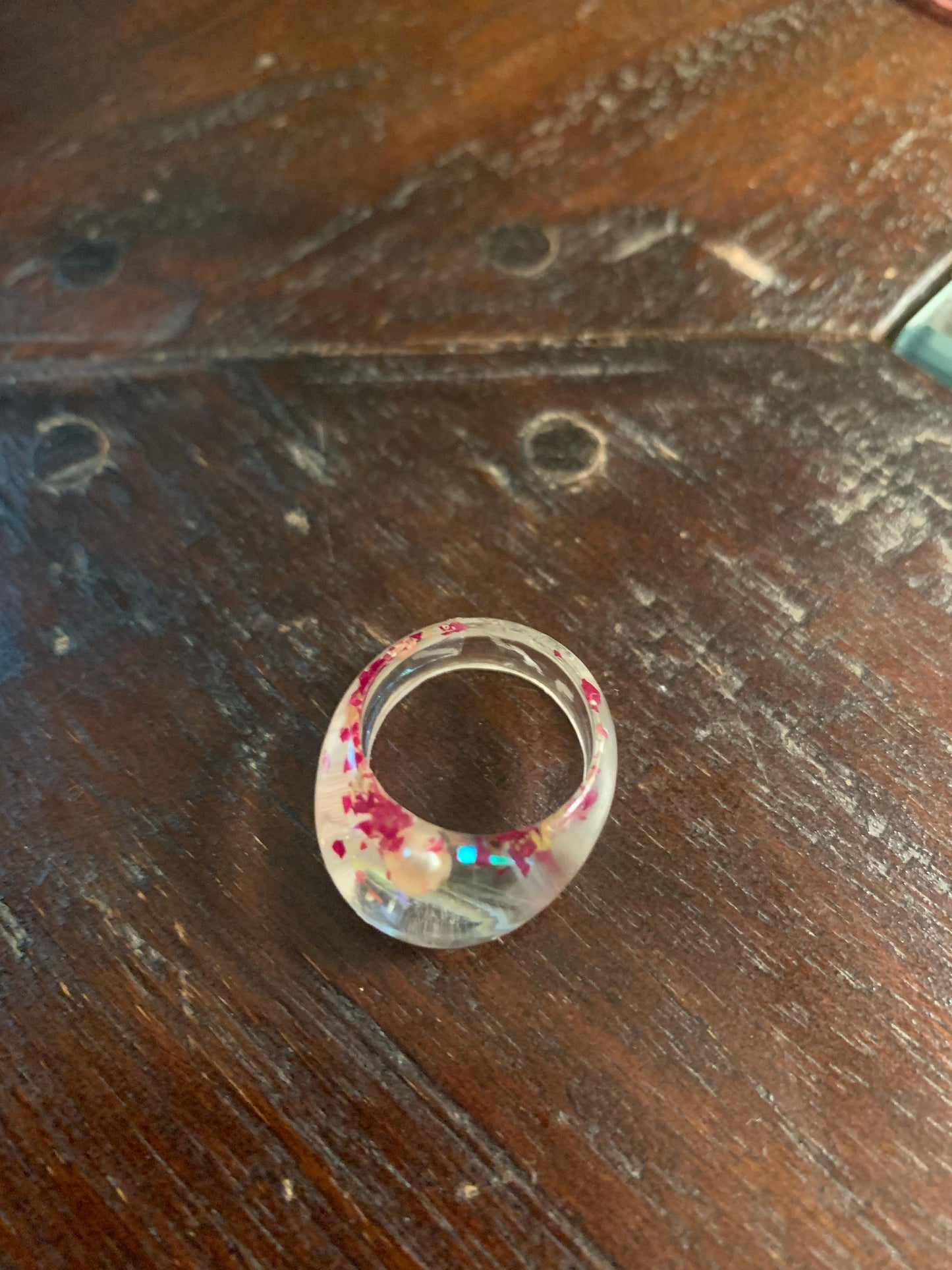 Rose Petal and Freshwater Pearl Ring