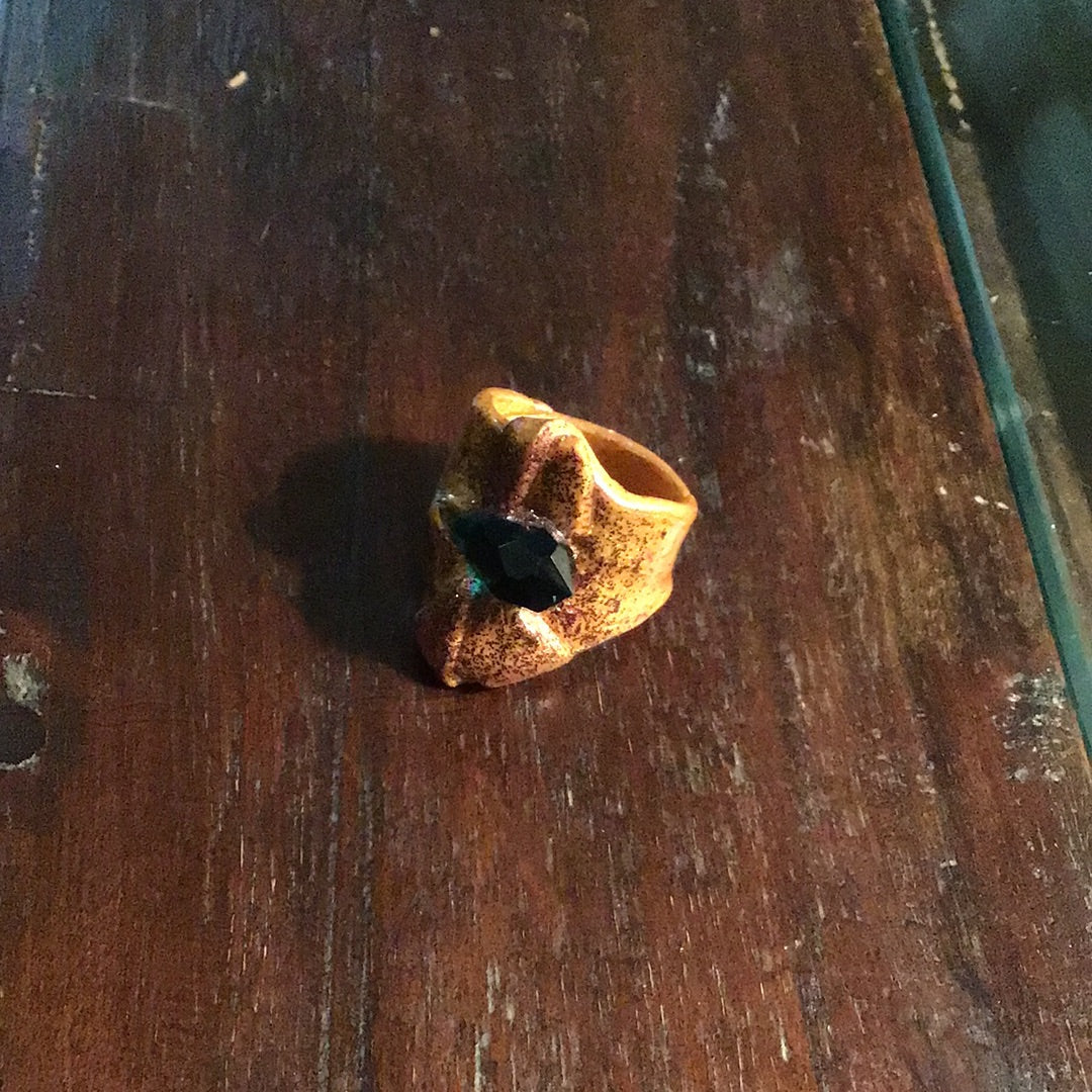 Gold Clay and Swarovski Crystal Ring